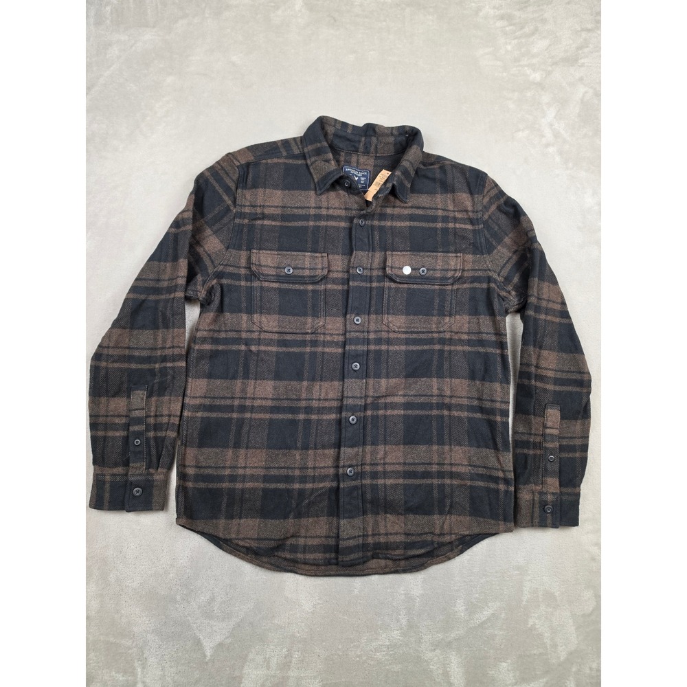 American Eagle Flannel Shirt Mens Large Brown Plaid Cotton Long Sleeve Button Up